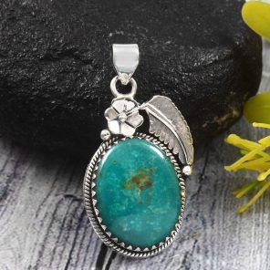 Kingman Turquoise 1.75â€³ 925 Sterling Silver Pendant (RS62-55)