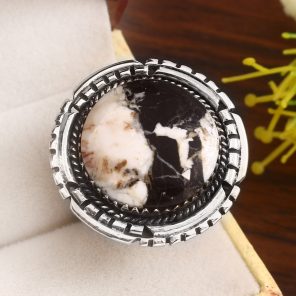 White Buffalo Turquoise Size US 10 925 Sterling Silver Ring (RS114-304)