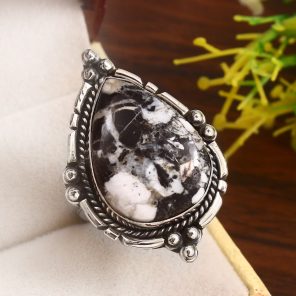 White Buffalo Turquoise Size US 8 925 Sterling Silver Ring (RS114-295)