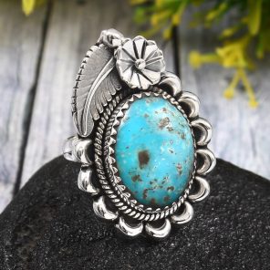 Morenci Turquoise Size US 7 925 Sterling Silver Ring (REXT35-144)