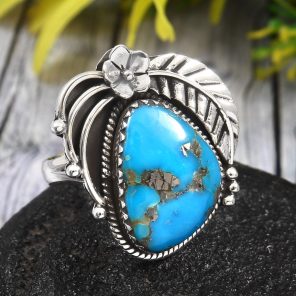 Morenci Turquoise Size US 9 925 Sterling Silver Ring (REXT35-85)