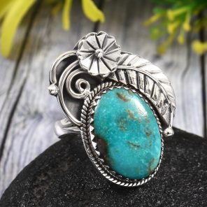 Kingman Turquoise Size US 10 925 Sterling Silver Ring (REXT35-58)