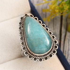 Peruvian Amazonite Size US 10 925 Sterling Silver Ring (REXT44-117)