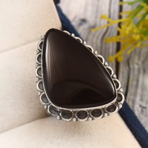 Black Onyx Size US 9 925 Sterling Silver Ring (REXT44-116)