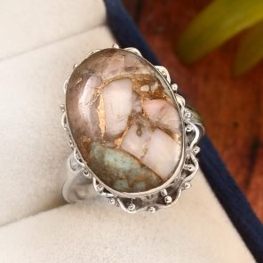Amazonite Infused Pink Opal Size US 6 925 Sterling Silver Ring (REXT44-151)