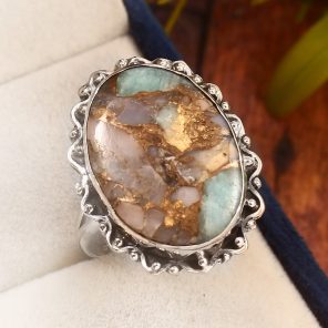 Amazonite Infused Pink Opal Size US 9 925 Sterling Silver Ring (REXT44-153)