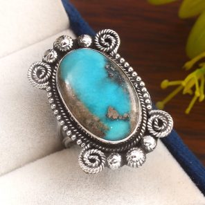 Morenci Turquoise Southwest Style Size US 8 925 Sterling Silver Ring (REXT24-6)