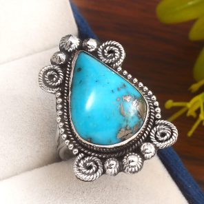Morenci Turquoise Southwest Style Size US 11 925 Sterling Silver Ring (REXT24-16)