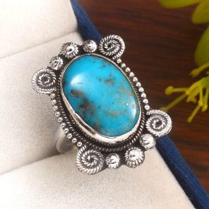 Morenci Turquoise Southwest Style Size US 10 925 Sterling Silver Ring (REXT24-12)