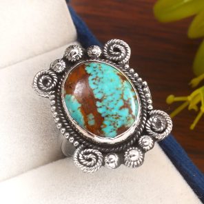Kingman Turquoise Southwest Style Size US 9 925 Sterling Silver Ring (REXT24-9)