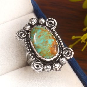Kingman Turquoise Southwest Style Size US 6 925 Sterling Silver Ring (REXT24-1)
