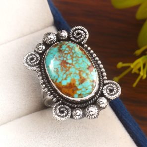 Kingman Turquoise Southwest Style Size US 9 925 Sterling Silver Ring (REXT24-10)