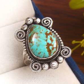 Kingman Turquoise Southwest Style Size US 10 925 Sterling Silver Ring (REXT24-14)