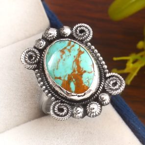 Kingman Turquoise Southwest Style Size US 9 925 Sterling Silver Ring (REXT24-11)