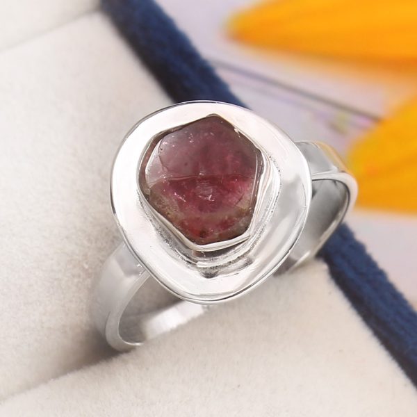 Watermelon Tourmaline Size US 9 925 Sterling Silver Ring (REXT24-60)