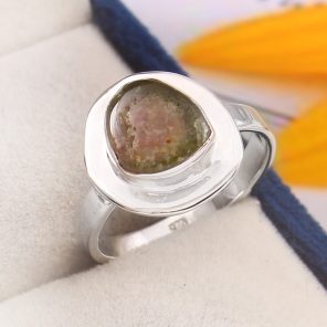 Watermelon Tourmaline Size US 8 925 Sterling Silver Ring (REXT24-57)