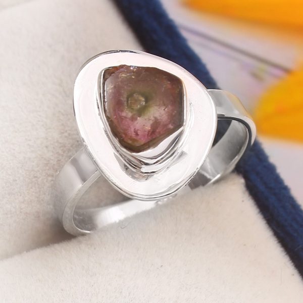 Watermelon Tourmaline Size US 8 925 Sterling Silver Ring (REXT24-58)