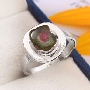 Watermelon Tourmaline Size US 9 925 Sterling Silver Ring (REXT24-63)