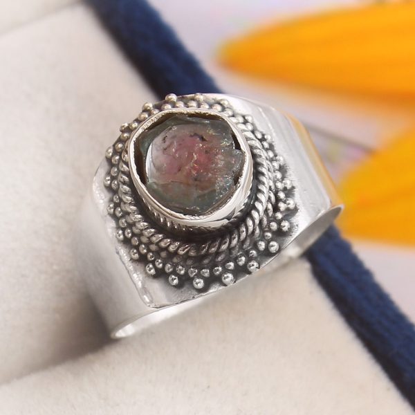 Watermelon Tourmaline Size US 7 925 Sterling Silver Ring (REXT24-22)