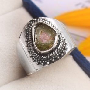 Watermelon Tourmaline Size US 7 925 Sterling Silver Ring (REXT24-25)
