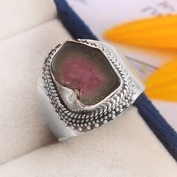 Watermelon Tourmaline Size US 9 925 Sterling Silver Ring (REXT24-32)