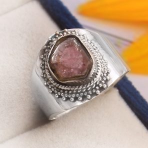Watermelon Tourmaline Size US 8 925 Sterling Silver Ring (REXT24-27)