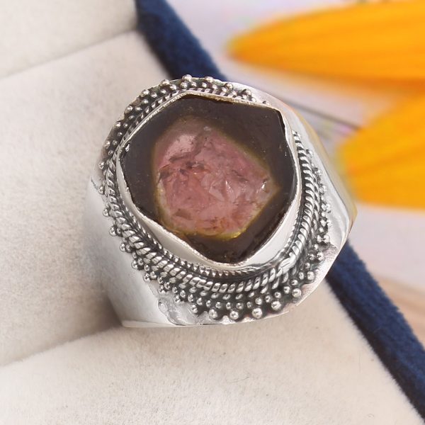Watermelon Tourmaline Size US 11 925 Sterling Silver Ring (REXT24-44)