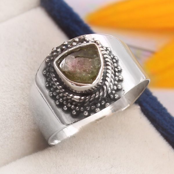 Watermelon Tourmaline Size US 8 925 Sterling Silver Ring (REXT24-29)