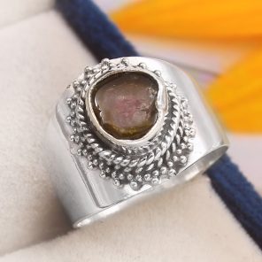 Watermelon Tourmaline Size US 6 925 Sterling Silver Ring (REXT24-19)