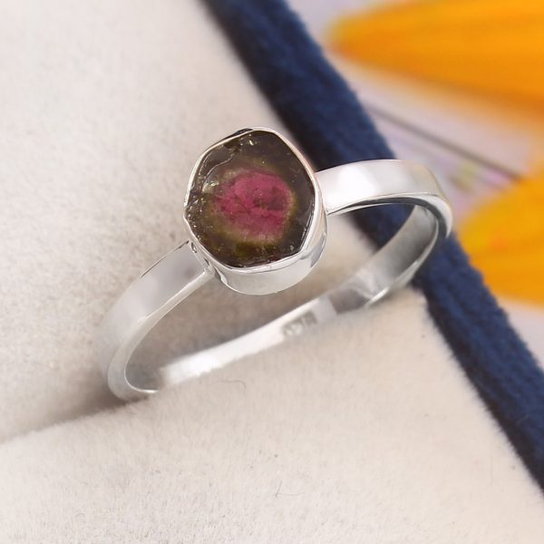 Watermelon Tourmaline Size US 8 925 Sterling Silver Ring (REXT24-81)
