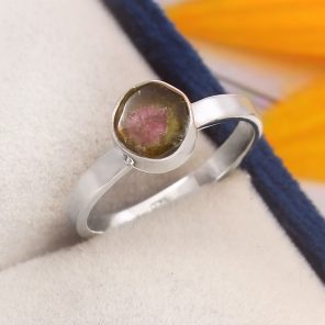 Watermelon Tourmaline Size US 6 925 Sterling Silver Ring (REXT24-76)