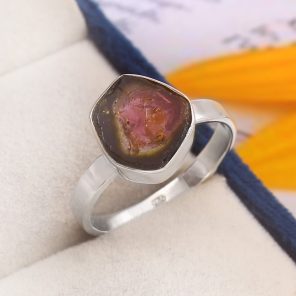 Watermelon Tourmaline Size US 10 925 Sterling Silver Ring (REXT24-91)
