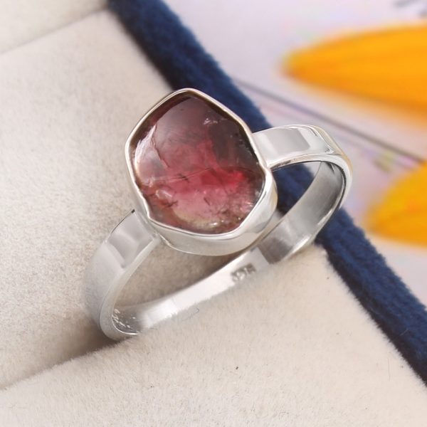 Watermelon Tourmaline Size US 10 925 Sterling Silver Ring (REXT24-89)