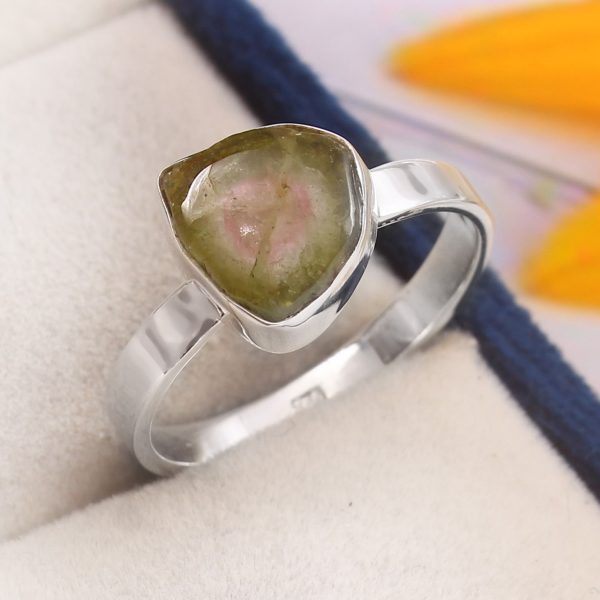 Watermelon Tourmaline Size US 10 925 Sterling Silver Ring (REXT24-90)
