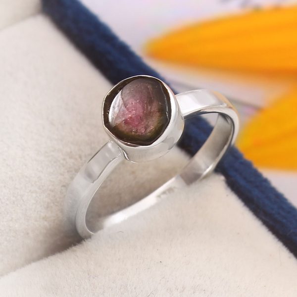 Watermelon Tourmaline Size US 6 925 Sterling Silver Ring (REXT24-74)