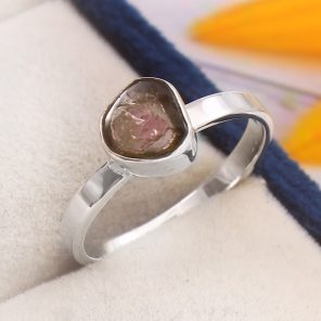 Watermelon Tourmaline Size US 7 925 Sterling Silver Ring (REXT24-78)