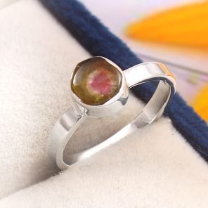 Watermelon Tourmaline Size US 5 925 Sterling Silver Ring (REXT24-73)