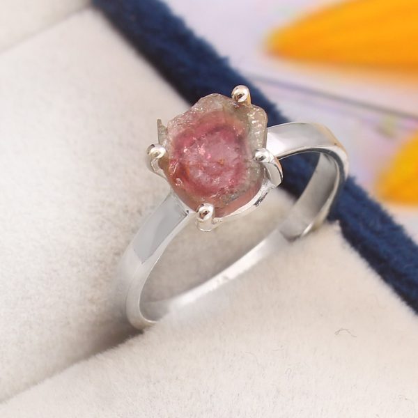 Watermelon Tourmaline Size US 6 925 Sterling Silver Ring (REXT24-104)