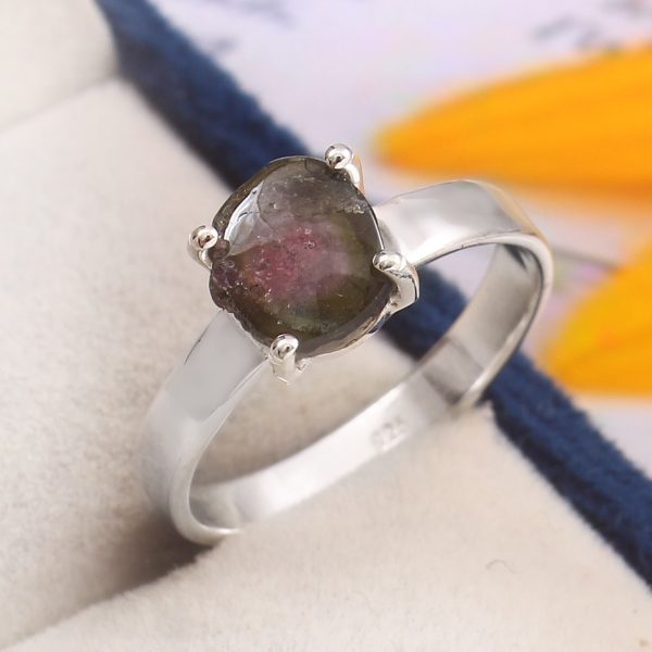 Watermelon Tourmaline Size US 9 925 Sterling Silver Ring (REXT24-125)