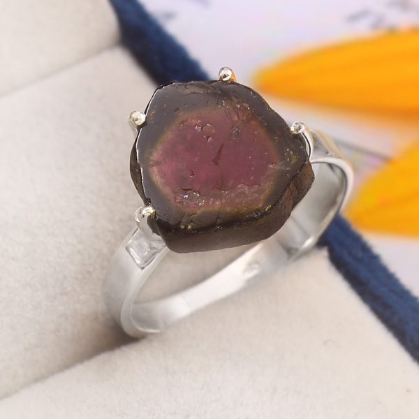 Watermelon Tourmaline Size US 11 925 Sterling Silver Ring (REXT24-138)