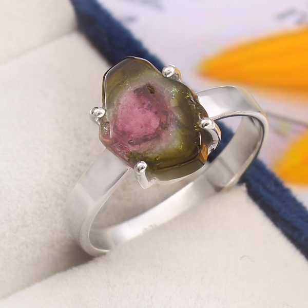 Watermelon Tourmaline Size US 10 925 Sterling Silver Ring (REXT24-131)
