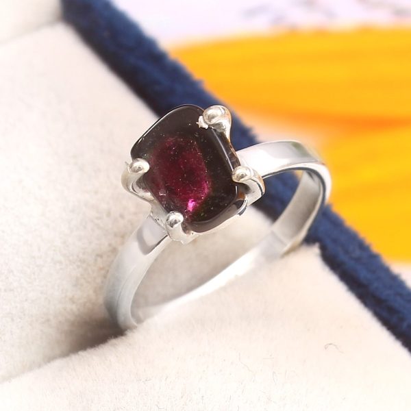 Watermelon Tourmaline Size US 5 925 Sterling Silver Ring (REXT24-100)