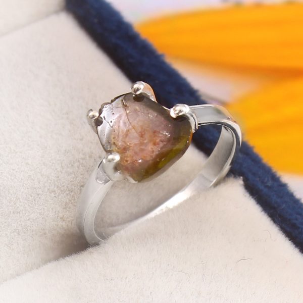 Watermelon Tourmaline Size US 5 925 Sterling Silver Ring (REXT24-99)