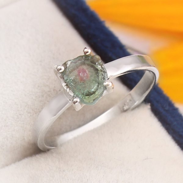 Watermelon Tourmaline Size US 9 925 Sterling Silver Ring (REXT24-129)