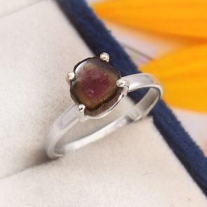 Watermelon Tourmaline Size US 8 925 Sterling Silver Ring (REXT24-120)