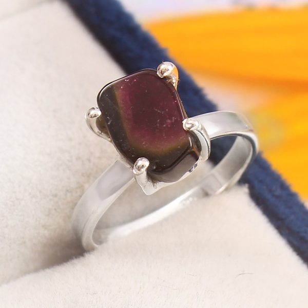 Watermelon Tourmaline Size US 5 925 Sterling Silver Ring (REXT24-97)