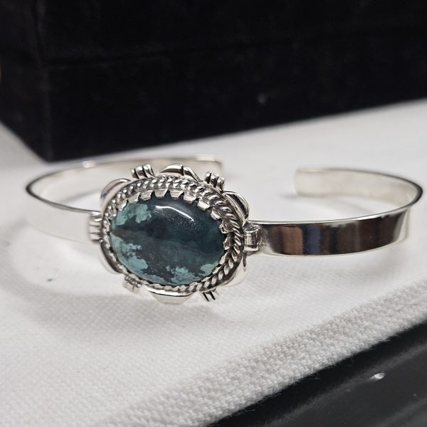 Tibetan Turquoise 925 Sterling Silver Cuff Bangle (REXT27-7) - Image 2