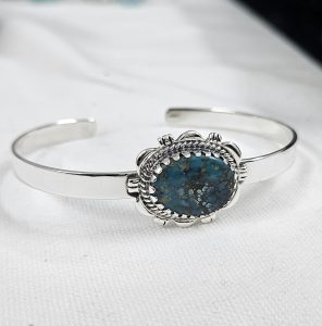 Tibetan Turquoise 925 Sterling Silver Cuff Bangle (REXT27-9)