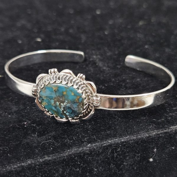 Tibetan Turquoise 925 Sterling Silver Cuff Bangle (REXT27-9) - Image 2
