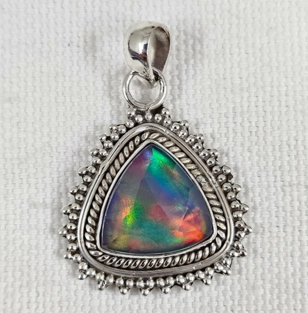 Aurora Opal Doublet 925 Silver Pendant (REXT32-1)